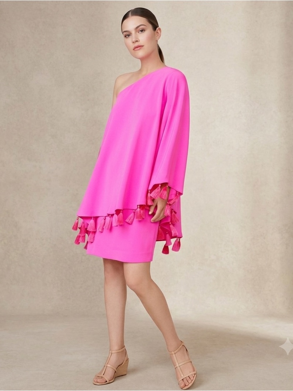 NWT Silk One-Shoulder Tassel Mini Dress - Size 2